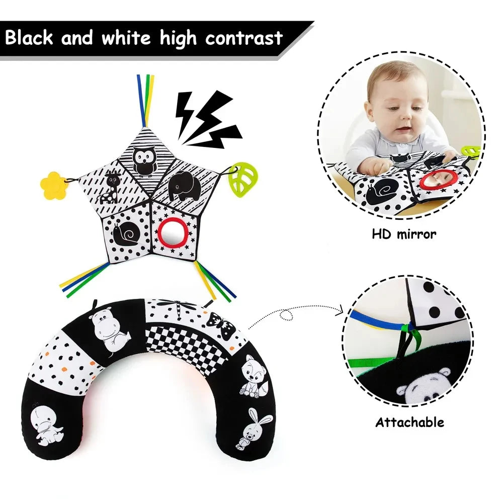 Baby Pillow Tummy Time Toy Black White High Contrast Sensory Toys Babies Montessori Infants 0-12 Months Newborn Training Pillow