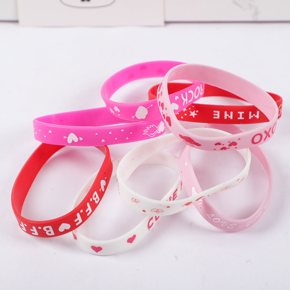 12Pcs Sweet Heart Love Slap Bracelets Valentine's Day Wristbands for Wedding Birthday Party Favors Valentine Anniversary Gift - Idrilay 