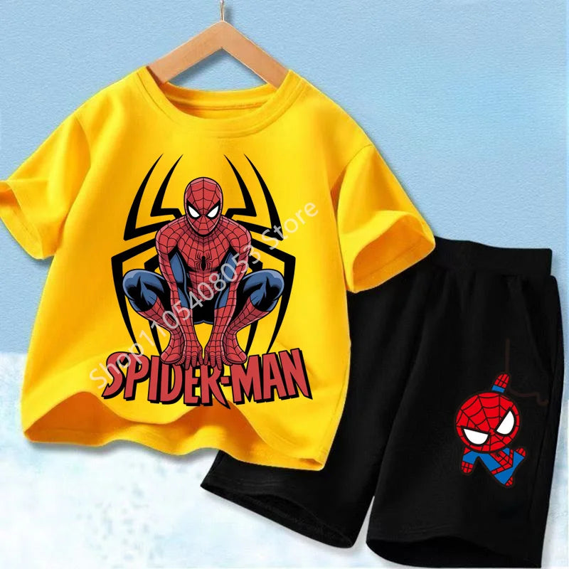 Summer Hot Sale Kids Short Sleeve Two Piece Set Marvel Spider Man Cartoon Print Children Outfit