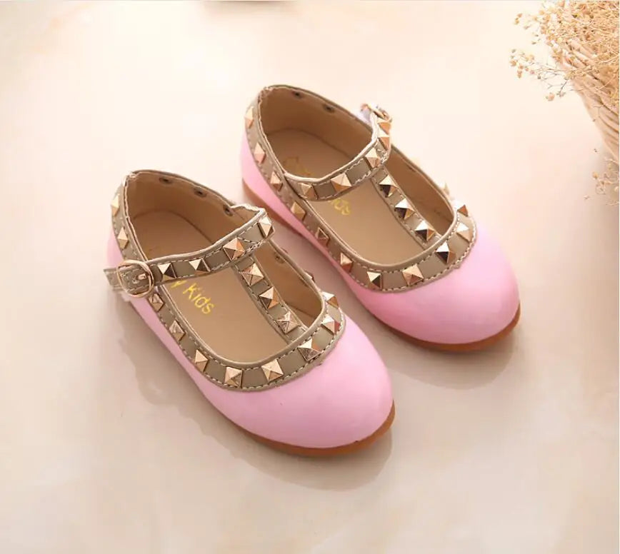 2024 New Girls Sandals Rivets Single Shoes Kids Leather Shoes children nude sandal toddler Girls Princess Flat Dance Shoes - Idrilay 
