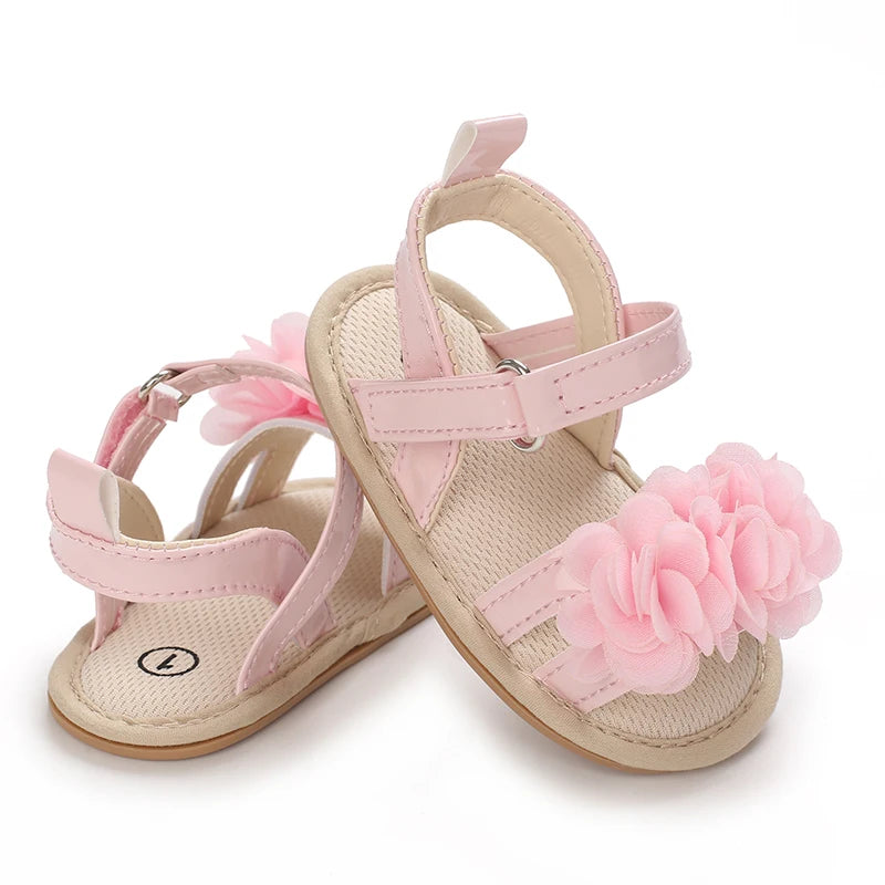 Summer Infant Baby Girl Fashion Shoes Toddler Flats Sandals Soft Rubber Sole Anti-Slip Flower Lace Crib First Walker 0-18M