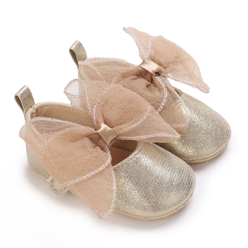 Cute Spring Newborn Golden Baby Shoes Non Slip Cloth Bottom Girl Shoes Elegant Breathable Casual Baby First Walking Shoes 0-18 M