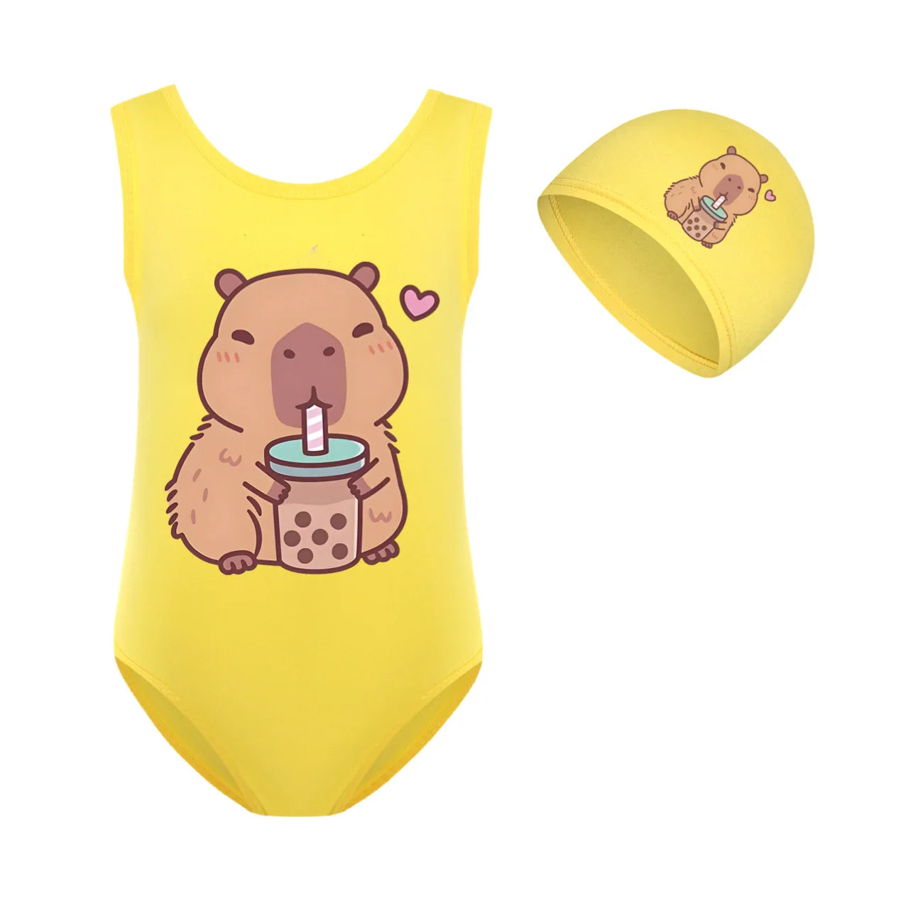 Swimsuit for Girls Summer Vacation Outfits Kids Game copybara Sling Ruffles Bikini Set Children Carooon Print Swimwear