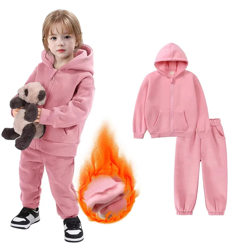 Winter Kids Clothing Sets Children Clothes Set Zipper Sports Wear Fleece Girls Sweatsuit Kids Winter Clothing Sets - Idrilay 