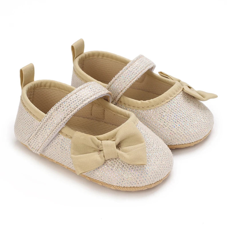 Cute Spring Newborn Golden Baby Shoes Non Slip Cloth Bottom Girl Shoes Elegant Breathable Casual Baby First Walking Shoes 0-18 M