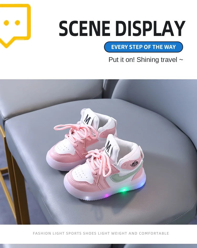 Boys Glowing Light Toddler Sneakers Children's Luminous Shoes Little Girls Board Sneakers Girls Shining Light Mesh Casual Shoes