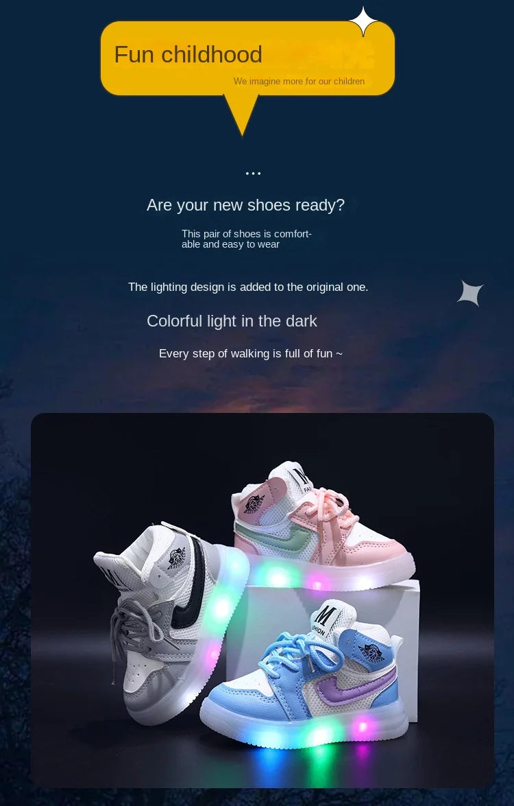 Boys Glowing Light Toddler Sneakers Children's Luminous Shoes Little Girls Board Sneakers Girls Shining Light Mesh Casual Shoes