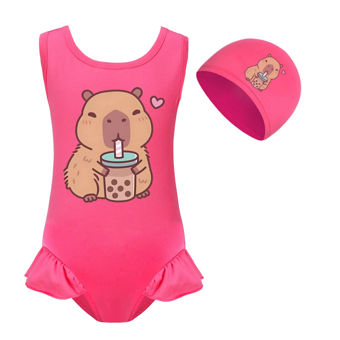 Swimsuit for Girls Summer Vacation Outfits Kids Game copybara Sling Ruffles Bikini Set Children Carooon Print Swimwear