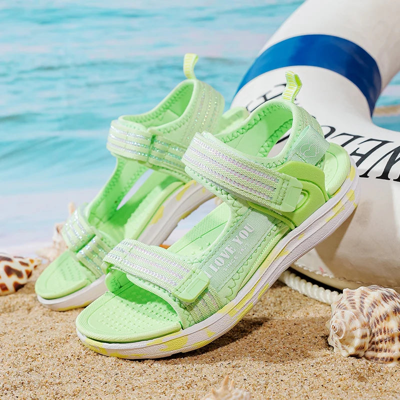 Sandals Girls Soft Soles Casual Shoe Fashionable Princess Shoes New Flowers Pink Flat Shoes  Brand Non-slip Beach Shoes Children