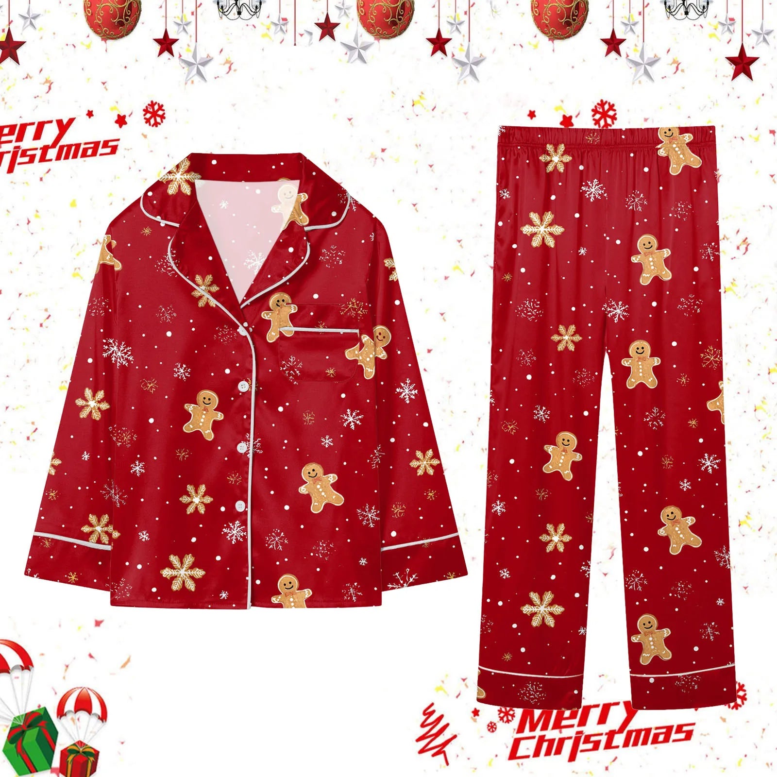Christmas Hot Pyjamas Set For Family Christmas Pyjamas Top And Pant Christmas Print 2 Pc Home Set Matching Silk Pajamas Suits