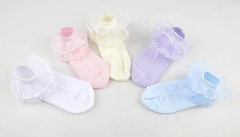 1Pairs Cotton Lace Ruffle Princess Mesh Breathable Socks Children Ankle Short Sock White Pink Blue Baby Girls Kids Toddler