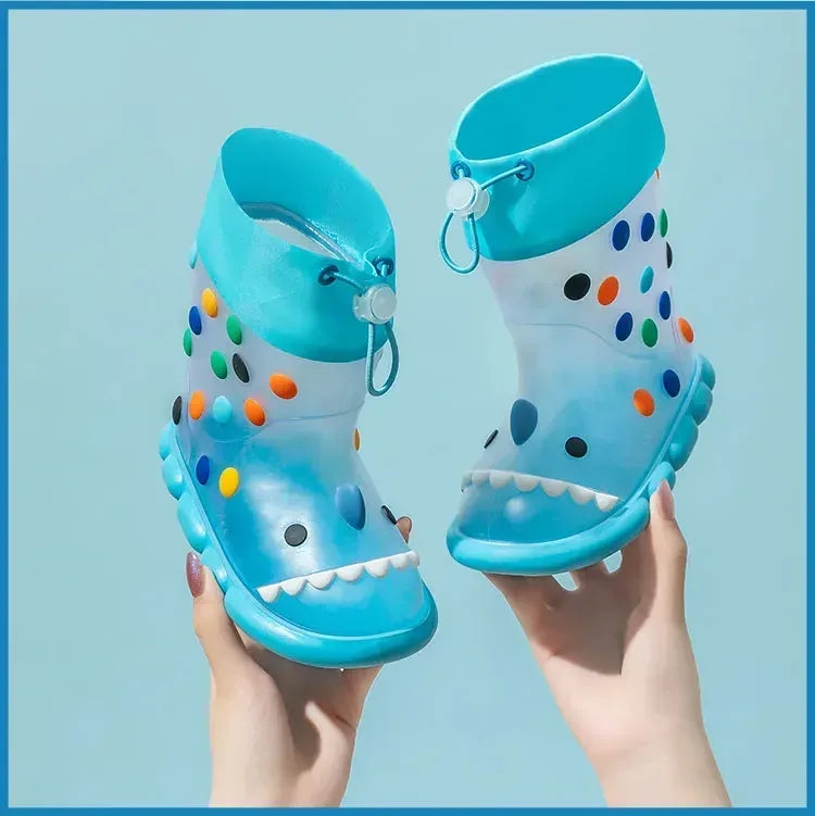 Anti-Slippery Rain Boots Kids Fashion Casual Waterproof Boys Girls Print Cartoon Children PVC Soft Soles Shoes 2023 Summer