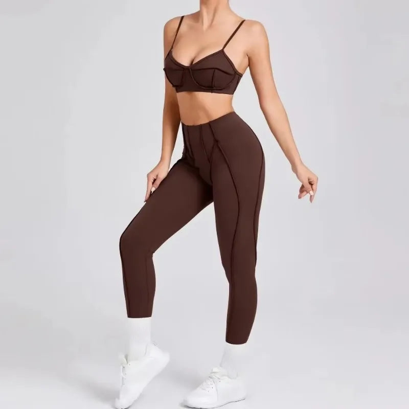 Yoga Sports Fitness Sets High Waist Hip-lifting Trousers Open Back Bra Suit Casual Running Workout Gym Leggings Sexy Sets Women - Idrilay 