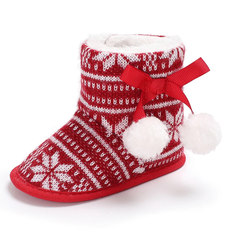 Cute Baby Boy Christmas Boots With Plush Insulation Suitable For 0-1 Year Old Girls Soft Soled and Comfortable Boots The first