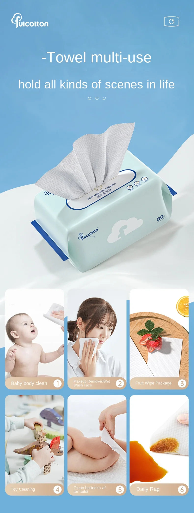 Baby Cotton Soft Towel Plain Weave 80 Disposable Face Wash Towel Baby Cotton Soft Towel Dry Wet Dual-use Towel Can Wipe Buttocks