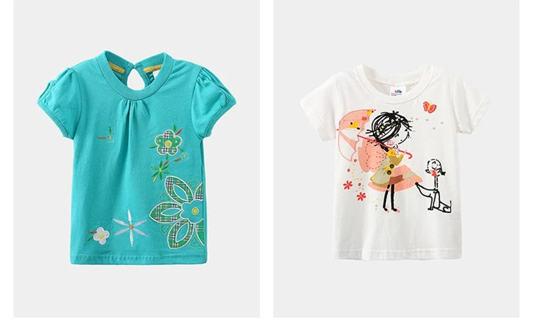 2026 Summer New Arrival 2 3 4 5 6 8 10 Years Kids Children Flower Print Baby Top Basic Cartoon Cotton Girls Short-Sleeve T-Shirt