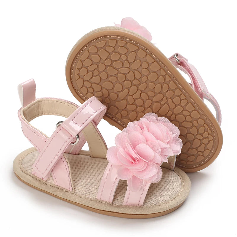 Summer Infant Baby Girl Fashion Shoes Toddler Flats Sandals Soft Rubber Sole Anti-Slip Flower Lace Crib First Walker 0-18M