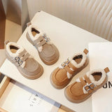 Autumn Winter Children Flats Shoes Solid Plush Warm Korean Style Girls Princess Casual Shoes Soft Bottom Furry Kids Cotton Shoes