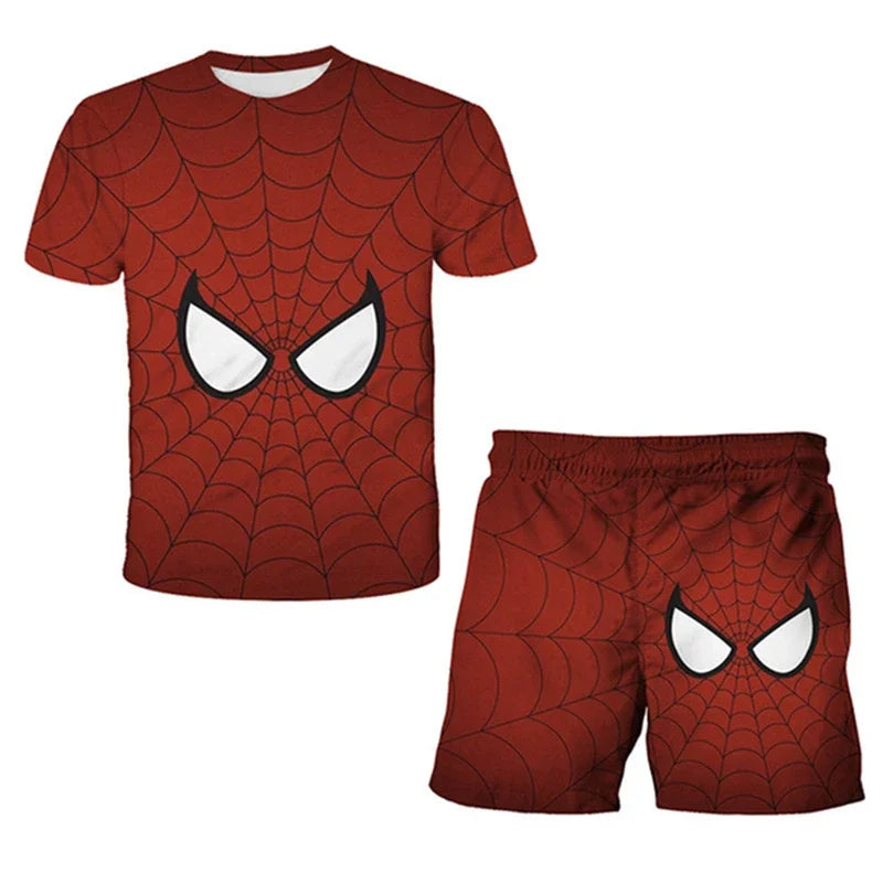 Boys Summer Spider-Man Marvel Hulk Iron Man Spiderman 2 Piece Set Breathable Tshirt & Shorts