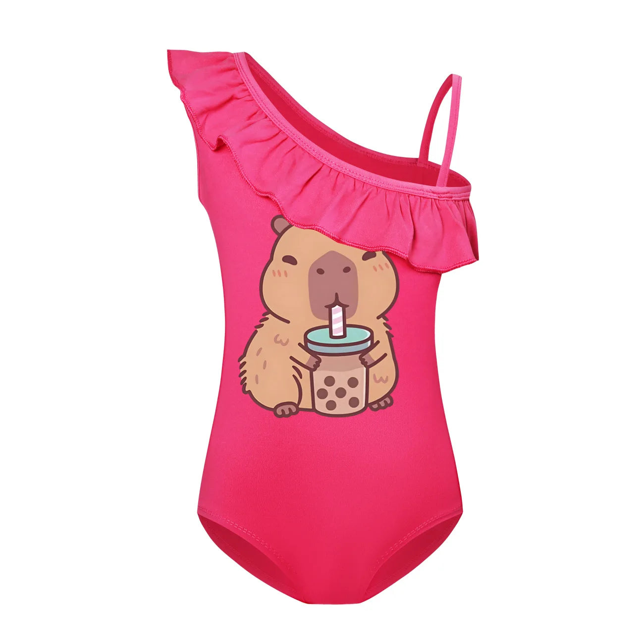 Swimsuit for Girls Summer Vacation Outfits Kids Game copybara Sling Ruffles Bikini Set Children Carooon Print Swimwear