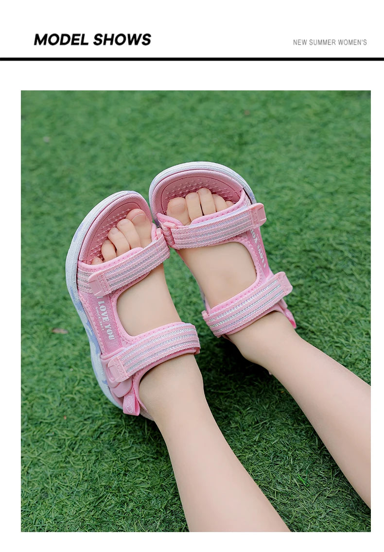Sandals Girls Soft Soles Casual Shoe Fashionable Princess Shoes New Flowers Pink Flat Shoes  Brand Non-slip Beach Shoes Children