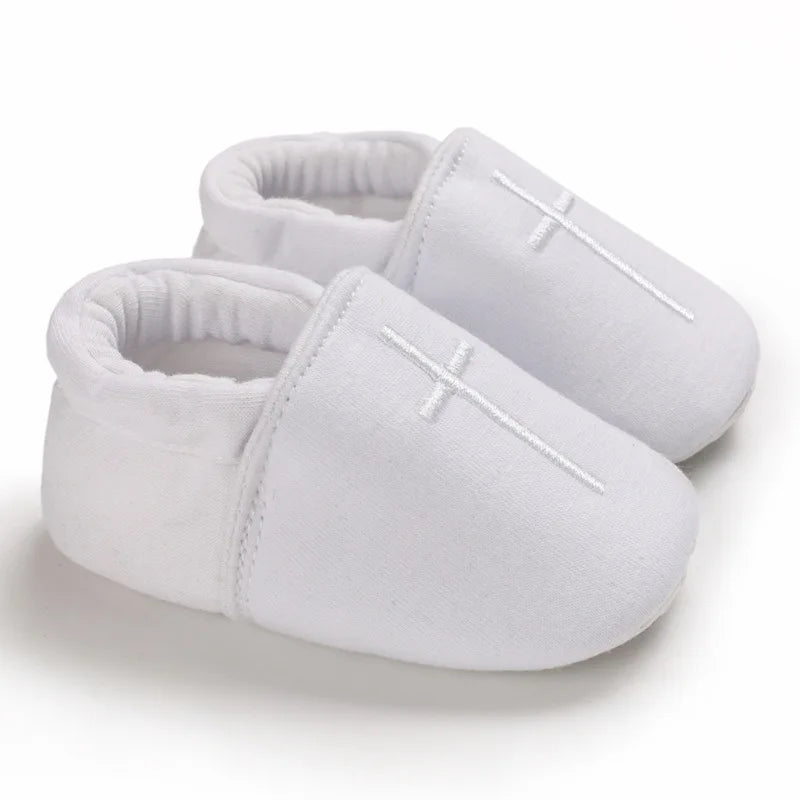 Newborn Baby White Baptism Shoes Soft Anti-slip Toddler Boy Girl Christening Golden Church Cross Soled Infant First Walker Shoes