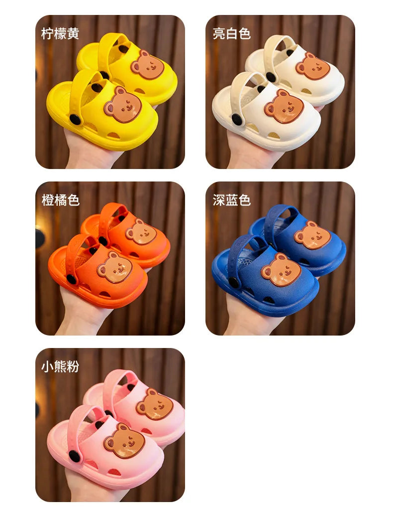 Two-Styles Baby Summer Shoes Cute Bear Baby Sandals Beach Bathroom Toddler Boys Girls Anti-slip Slippers Newborn Infant Sandals